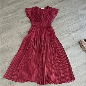 Elegant Burgundy Pleated Dress